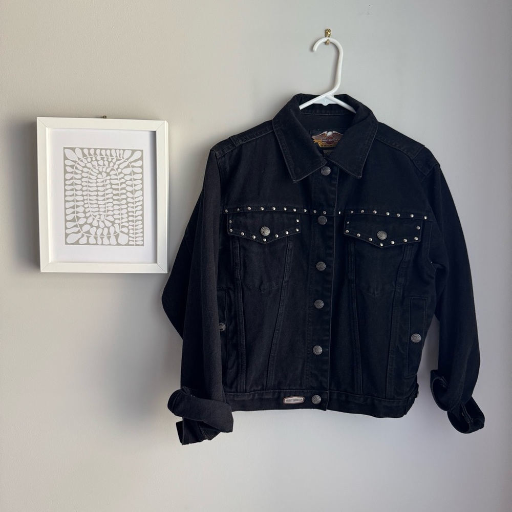 Vintage Harley-Davidson Studded Black Denim Jacket